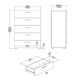 Furniture To Go Pepe Chest Of 5 Drawers In Oak With White High Gloss - thumbnail 8