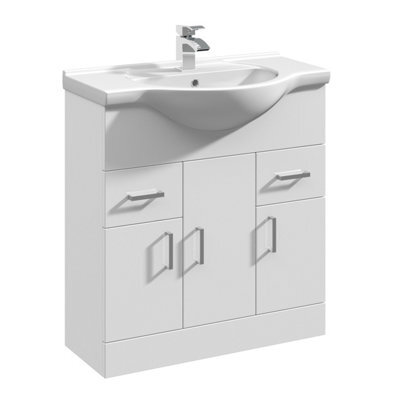 Balterley 3 Door 2 Drawer Bathroom Vanity Basin Unit With Round Basin - 750mm - Gloss White - image 1