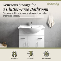 Balterley 3 Door 2 Drawer Bathroom Vanity Basin Unit With Round Basin - 750mm - Gloss White - thumbnail 2