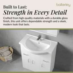 Balterley 3 Door 2 Drawer Bathroom Vanity Basin Unit With Round Basin - 750mm - Gloss White - thumbnail 6