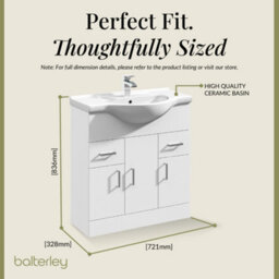 Balterley 3 Door 2 Drawer Bathroom Vanity Basin Unit With Round Basin - 750mm - Gloss White - thumbnail 5