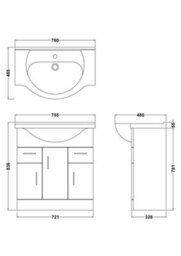 Balterley 3 Door 2 Drawer Bathroom Vanity Basin Unit With Round Basin - 750mm - Gloss White - thumbnail 8