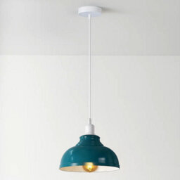 Ledsone Industrial Vintage Ceiling Hanging E27 Lamp Holder 29Cm Metal Pendant Curvy Lampshades Lights Fixtures - Cyan Blue - thumbnail 2