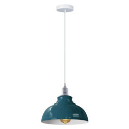 Ledsone Industrial Vintage Ceiling Hanging E27 Lamp Holder 29Cm Metal Pendant Curvy Lampshades Lights Fixtures - Cyan Blue