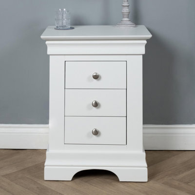 Elm Home And Products Elm Home And Garden Painted White Wood 3 Drawer Bedside Cabinet Table Night Stand - image 1