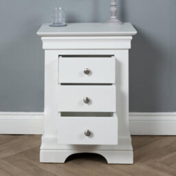 Elm Home And Products Elm Home And Garden Painted White Wood 3 Drawer Bedside Cabinet Table Night Stand - thumbnail 2