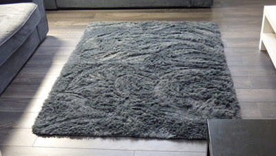 Shaggy Rug Super Soft Anti-Slip Machine Washable Carpet Mat Living Bedroom Bathroom Extra Dark Grey Charcoal 120 X 170 Cm. - image 1