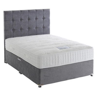 Divan Base Direct Dura Beds Thermacool Tencel 2000 Pocket Sprung Latex Gel Divan Bed Set 2'6 Small Single 2 Drawers Side Plush Velvet Silver - image 1