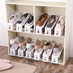 Xample Pack Of 12 Shoe Slot Organise Storage Adjustable 3-Level Height Non-Slip Shoe Holder & Stacker, Space-Saving Shoe Rack (Black) - thumbnail 7