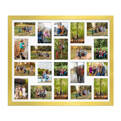 AK Frames 80X70Cm Gold Modern Multi Photo Frame With White Mount - Holds 20 Apertures (18X) 6X4, (2X) 4X4 Photos - image 1