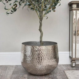 Melody Maison Large Silver Hammered Metal Planter - thumbnail 3