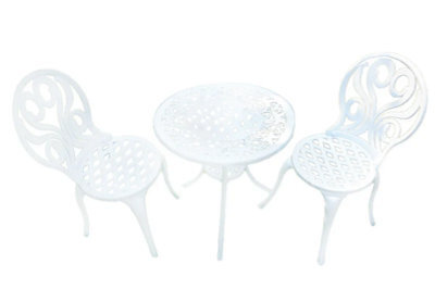 Sh&g Penryhn 2 Seat Bistro Set - 3 Piece Round Table & Chairs - White Cast Aluminium With Cream Cushions - Indoor & Outdoor - image 1