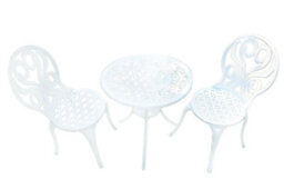 Sh&g Penryhn 2 Seat Bistro Set - 3 Piece Round Table & Chairs - White Cast Aluminium With Cream Cushions - Indoor & Outdoor - thumbnail 1