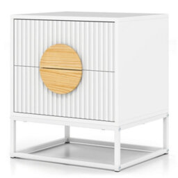 White Fluted Nightstand End Table 2 Drawers