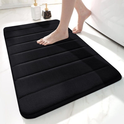 Black 60 X 90Cm Solid-Color Livingroom Carpet Non-Slip Memory Foam Bathroom Mat Shower Soft Rug - image 1