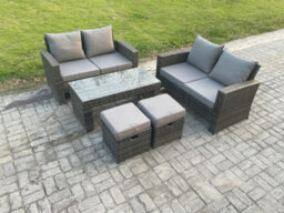 Fimous 5 Pieces Garden Furniture Sets Poly Rattan Outdoor Patio Furniture Set With 2 Small Footstool Loveseat And Table - thumbnail 2
