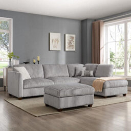 Home Detail Ben Right-Hand Facing Corner Sofa With Footstool, Grey Teddy Jumbo Cord - thumbnail 1