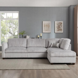 Home Detail Ben Right-Hand Facing Corner Sofa With Footstool, Grey Teddy Jumbo Cord - thumbnail 2