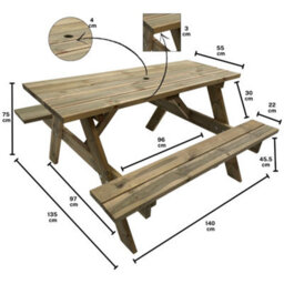 Leisurebench Tiptree 6 Seat Picnic Bench - Dip Treated Green Timber - 140Cm - thumbnail 6