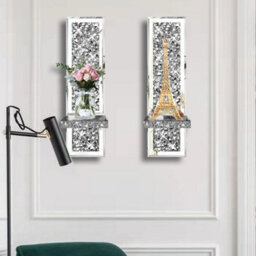 Deenz Crystal Set Of 2 Wall Chandelier Silver Mirrored Candle Holders With Crushed Diamond Design 38X11X10 Cm. (Rectangle) - thumbnail 3