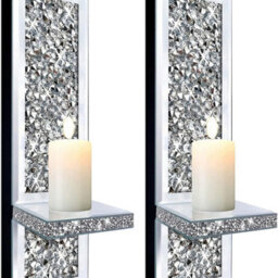 Deenz Crystal Set Of 2 Wall Chandelier Silver Mirrored Candle Holders With Crushed Diamond Design 38X11X10 Cm. (Rectangle) - thumbnail 2
