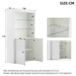 High Gloss Display Cabinet With Led Lights, Tempered Glass Shelves And Doors, White - thumbnail 4