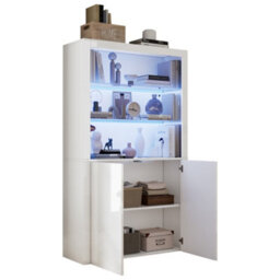 High Gloss Display Cabinet With Led Lights, Tempered Glass Shelves And Doors, White - thumbnail 6