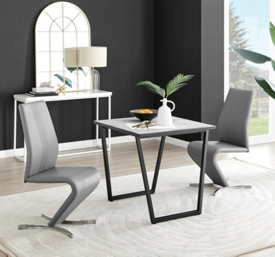 Furniturebox Uk Carson White Marble Effect Square Dining Table & 2 Grey Willow Chairs - image 1