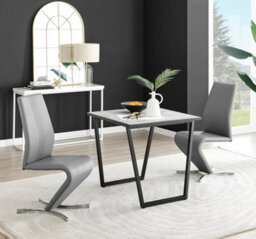 Furniturebox Uk Carson White Marble Effect Square Dining Table & 2 Grey Willow Chairs