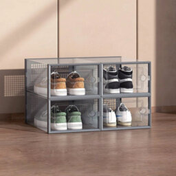 12X Grey Plastic Shoe Storage Boxes Drawer Stackable Foldable Durable Organiser - thumbnail 6