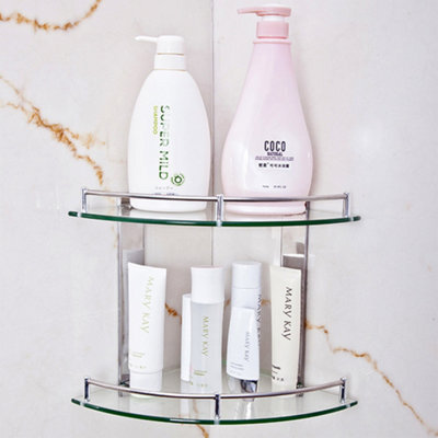Living And Home 2 Tier Wall Mounted Tempered Glass Bathroom Corner Shelf Storage Organizer D 25 Cm - image 1