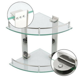 Living And Home 2 Tier Wall Mounted Tempered Glass Bathroom Corner Shelf Storage Organizer D 25 Cm - thumbnail 5
