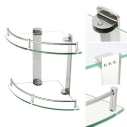 Living And Home 2 Tier Wall Mounted Tempered Glass Bathroom Corner Shelf Storage Organizer D 25 Cm - thumbnail 3