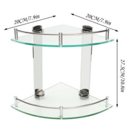 Living And Home 2 Tier Wall Mounted Tempered Glass Bathroom Corner Shelf Storage Organizer D 25 Cm - thumbnail 6