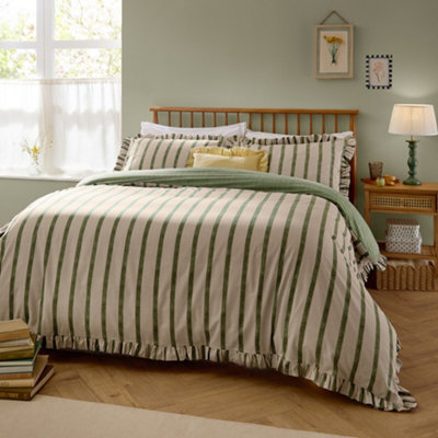 Wylder Connie Striped Ruffle Duvet Cover Set, Moss, Double - image 1