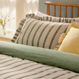 Wylder Connie Striped Ruffle Duvet Cover Set, Moss, Double - thumbnail 2