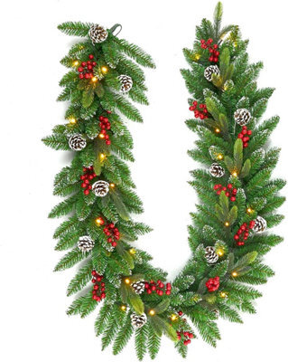 Shatchi Pre-Lit Stockholm 2M Berries And Pine Cones Garland With Warm White Leds Battery Operated - image 1