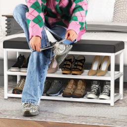 Shoe Bench Shoe Storage Rack Cabinet Organiser With Cushion Padded Seat Unit - thumbnail 5