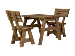 Arbor Garden Solutions Victoria Wooden Picnic Bench And Table Set, Space-Saving Outdoor Dining Set With Backrest (3Ft, Rustic Brown)