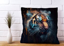 Warren Reed Designer Tiger Face Splashart Dark Background Cushions 45Cm X 45Cm - thumbnail 2