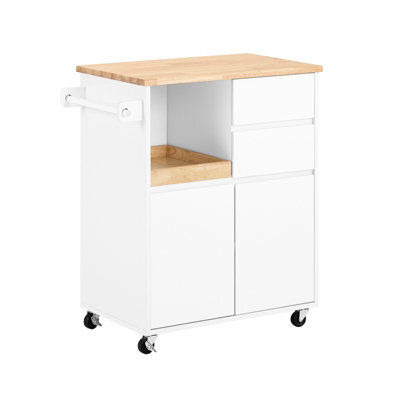 Sobuy Fkw123-Nw,trolley Kitchen Storage Trolley Mobile Cabinet With Rubber Wood Worktop,w72Xd42Xh84.5 - image 1