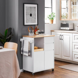 Sobuy Fkw123-Nw,trolley Kitchen Storage Trolley Mobile Cabinet With Rubber Wood Worktop,w72Xd42Xh84.5 - thumbnail 2