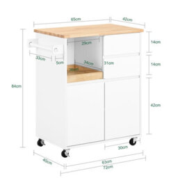 Sobuy Fkw123-Nw,trolley Kitchen Storage Trolley Mobile Cabinet With Rubber Wood Worktop,w72Xd42Xh84.5 - thumbnail 3