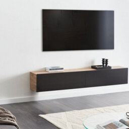 Wyld And Coco Novalux Wall-Mounted Tv Stand Black Brown, Wide - Fits Up To 70In, 2 Concealed Cabinets - thumbnail 2