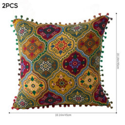 Living And Home Set Of Two Yellow, Exotic-Style, Faux Linen Throw Pillows With Double-Sided Patterns, 45Cm (W) X 45Cm (D). - thumbnail 9