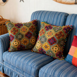 Living And Home Set Of Two Yellow, Exotic-Style, Faux Linen Throw Pillows With Double-Sided Patterns, 45Cm (W) X 45Cm (D). - thumbnail 1