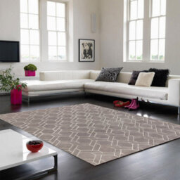 Grey Silver Wool Handmade Modern Luxurious Chequered Geometric Rug For Living Room And Bedroom-120Cm X 170Cm - thumbnail 1