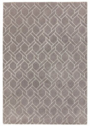Grey Silver Wool Handmade Modern Luxurious Chequered Geometric Rug For Living Room And Bedroom-120Cm X 170Cm - thumbnail 6