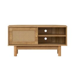 Manila Oak & Rattan 1 Door Corner Tv Unit Stand Cabinet Living Room Furniture Media Unit - thumbnail 9