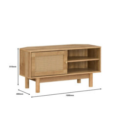 Manila Oak & Rattan 1 Door Corner Tv Unit Stand Cabinet Living Room Furniture Media Unit - thumbnail 4